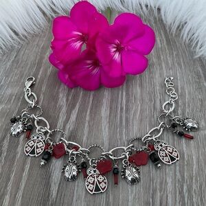 🐞❤️BRIGHTON RARE Retired Red & Black Ladybug Charm Bracelet